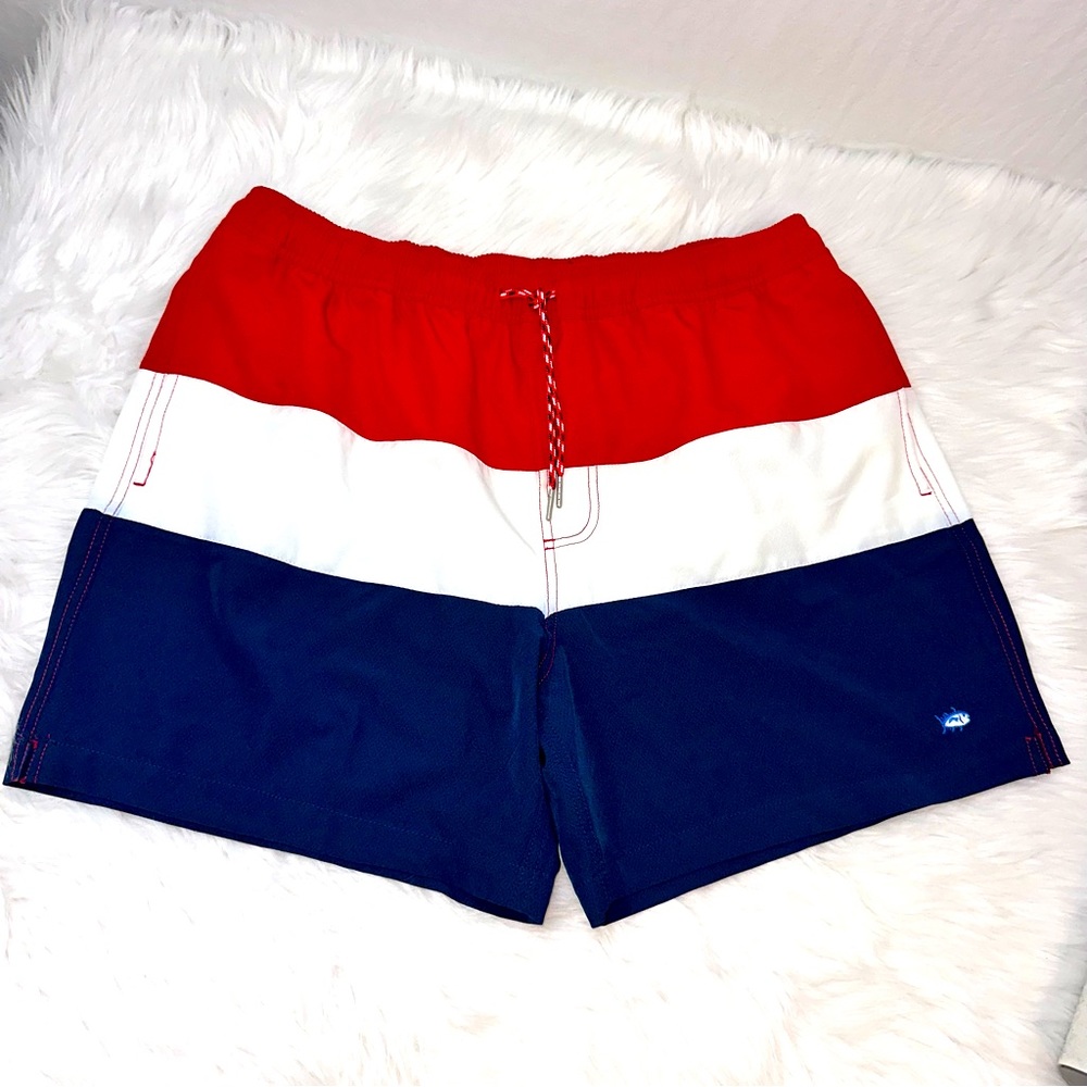 Southern Tide Men’s Red, White, Blue Swim Trunks. Limited Edition.